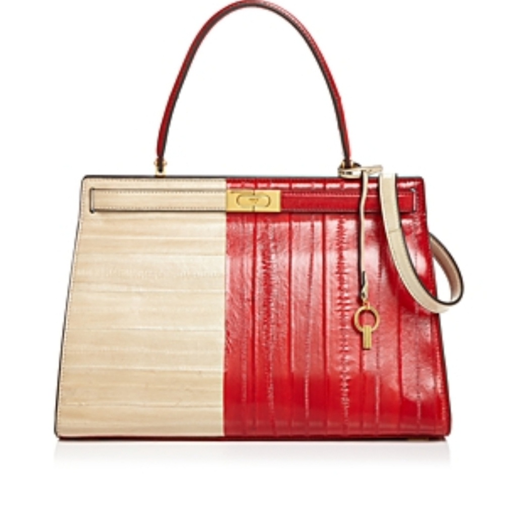 TORY BURCH..LEE RADZIWILL EEL SKIN COLOR BLOCK LARGE BAG